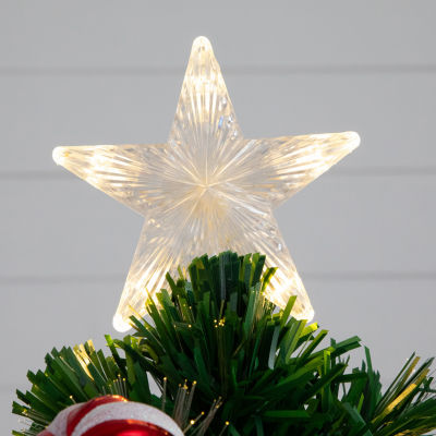 Nearly Natural Pre-Lit Fiber Optic Ornaments Poinsettia And Star Topper 2 Foot Christmas Tree