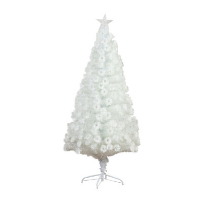 Nearly Natural Pre-Lit Fiber Optic Artificial White With Star Tree Topper 6 Foot Pre-Lit Fir Christmas Tree