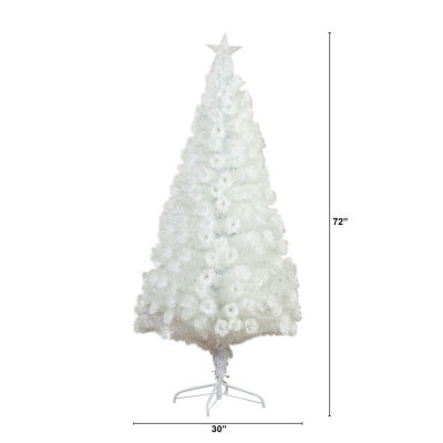 Nearly Natural Pre-Lit Fiber Optic Artificial White With Star Tree Topper 6 Foot Christmas Tree