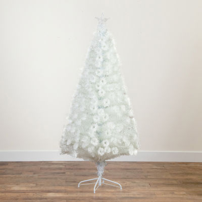 Nearly Natural Pre-Lit Fiber Optic Artificial White With Star Tree Topper 6 Foot Christmas Tree