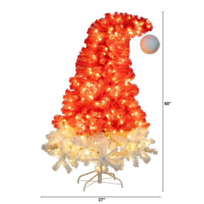 Nearly Natural 5ft Pre-Lit Artificial Holiday Red Santa’S Hat 300 Led Lights And 720 Tips 5 Foot Christmas Tree