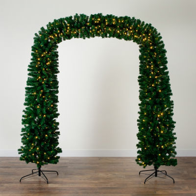 Nearly Natural Pre-Lit Artificial  Green Christmas Pine Archway With 650 Multifunction Warm White Led Lights 8 Foot Pre-Lit Multi-Function Lights Pine Christmas Tree