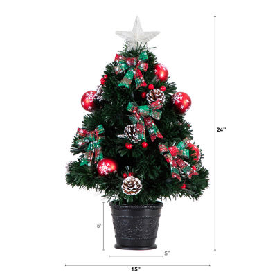 Nearly Natural Pre-Lit Fiber Optic Cosmopolitan Star Topped Artificial  With Decorative Planter 2 Foot Christmas Tree