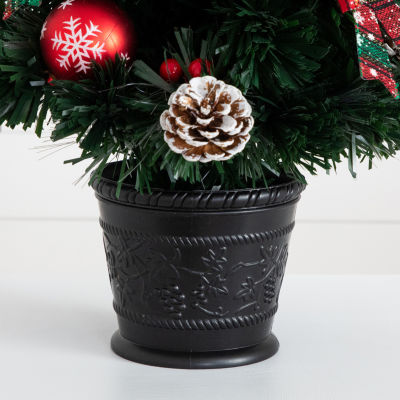 Nearly Natural Pre-Lit Fiber Optic Cosmopolitan Star Topped Artificial  With Decorative Planter 2 Foot Christmas Tree