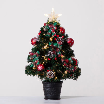 Nearly Natural Pre-Lit Fiber Optic Cosmopolitan Star Topped Artificial  With Decorative Planter 2 Foot Christmas Tree