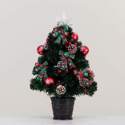 Nearly Natural Pre-Lit Fiber Optic Cosmopolitan Star Topped Artificial  With Decorative Planter 2 Foot Christmas Tree