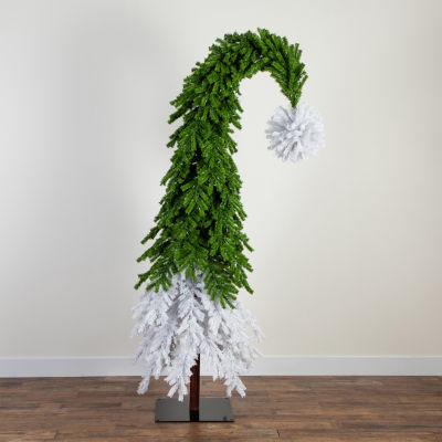 Nearly Natural Green And White Santa’S Hat With Led Lights And Bendable Branches Foot Pre-Lit Fir Christmas Tree