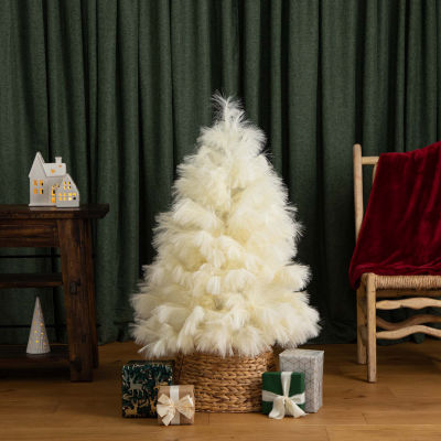 Nearly Natural 4ft Artificial Off-White Pampas Grass 4 Foot Christmas Tree