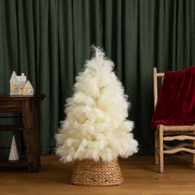 Nearly Natural 4ft Artificial Off-White Pampas Grass 4 Foot Christmas Tree