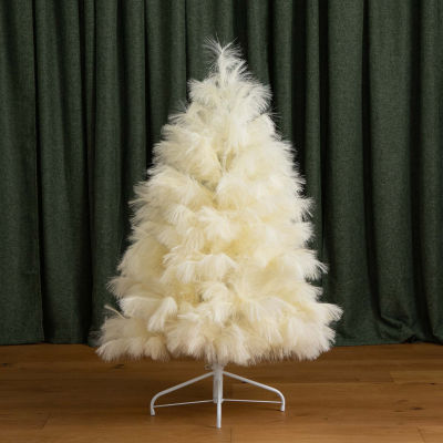 Nearly Natural 4ft Artificial Off-White Pampas Grass 4 Foot Christmas Tree