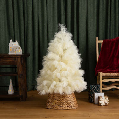 Nearly Natural 4ft Artificial Off-White Pampas Grass 4 Foot Christmas Tree