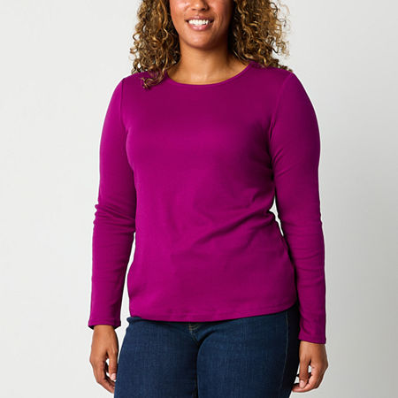 Liz Claiborne Womens Crew Neck Long Sleeve T-Shirt, Large, Purple