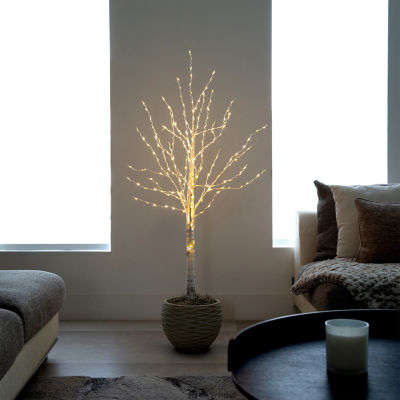 Nearly Natural Pre-Lit Artificial White Birch With Color Changing Led Lights Foot Christmas Tree