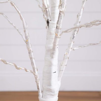 Nearly Natural Pre-Lit Artificial White Birch With Color Changing Led Lights Foot Christmas Tree