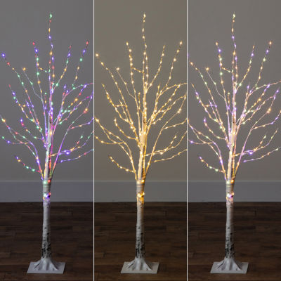 Nearly Natural Pre-Lit Artificial White Birch With Color Changing Led Lights Foot Christmas Tree