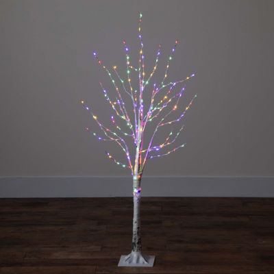 Nearly Natural Pre-Lit Artificial White Birch With Color Changing Led Lights Foot Christmas Tree