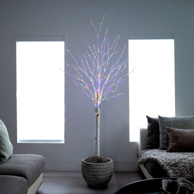 Nearly Natural Pre-Lit Artificial White Birch With 400 Color Changing Led Lights 6 Foot Christmas Tree