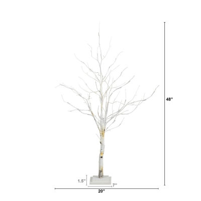 Nearly Natural Pre-Lit Artificial White Birch With White Led Lights Foot Christmas Tree