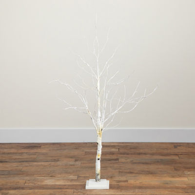 Nearly Natural Pre-Lit Artificial White Birch  With 51 White Led Lights 4 Foot Christmas Tree