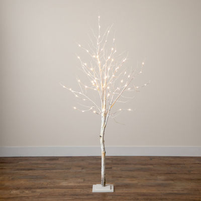 Nearly Natural Pre-Lit Artificial White Birch  With 90 White Led Lights 6 Foot Christmas Tree