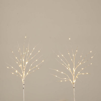 Nearly Natural 24in Pre-Lit Artificial White Birch Branches With 80 Warm White Led Lights 2 Foot Christmas Tree