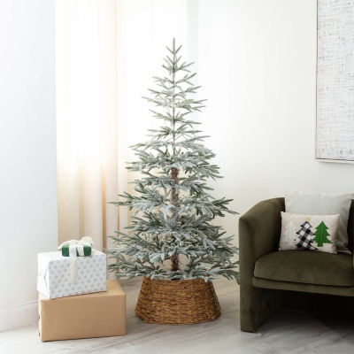 Nearly Natural Pre-Lit Artificial Flocked Woodland Fir With Warm White Led Lights Foot Christmas Tree