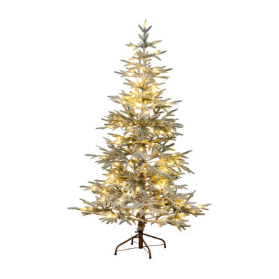 Nearly Natural Pre-Lit Artificial Flocked Woodland Fir With Warm White Led Lights Foot Christmas Tree