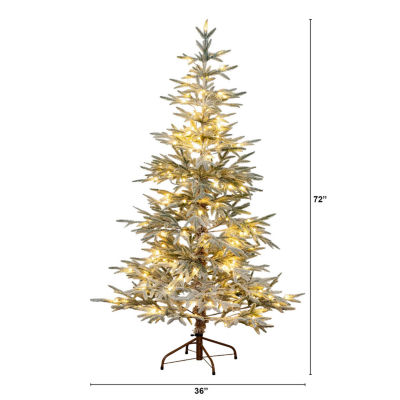 Nearly Natural Pre-Lit Artificial Flocked Woodland Fir With Warm White Led Lights Foot Christmas Tree