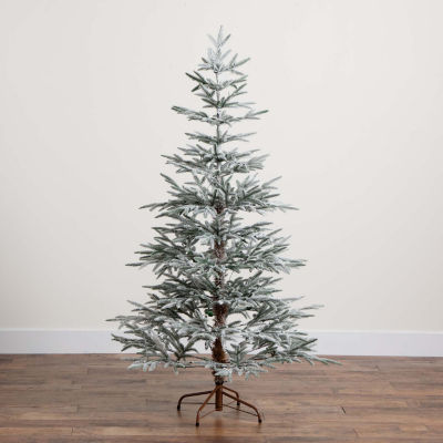 Nearly Natural Pre-Lit Artificial Flocked Woodland Fir With Warm White Led Lights Foot Christmas Tree