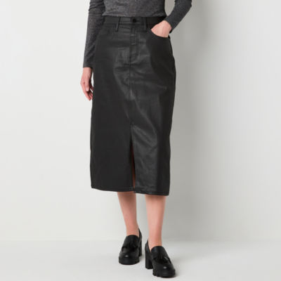 a.n.a Womens Coated Denim Midi High Rise Pencil Skirt