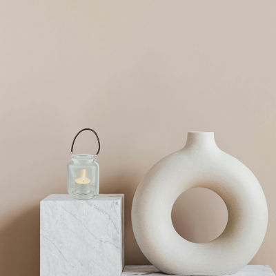 18'' Clear Glass Pillar Candle Lantern with White Metal Frame