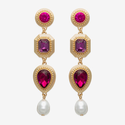 Bijoux Bar Gold Tone Womens Red Glass Drop Earrings