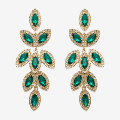 Bijoux Bar Gold Tone Womens Green Glass Drop Earrings