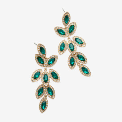 Bijoux Bar Gold Tone Womens Green Glass Drop Earrings