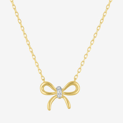 Diamond Accent (G-H, Si2-I1), Bow Womens Diamond Accent Lab Grown White Diamond Accent 14K Gold Over Silver Bow 16 Inch Pendant Necklace