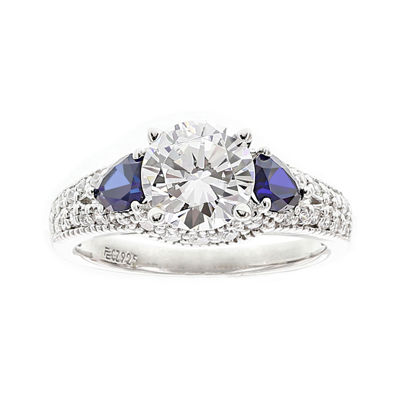 DiamonArt® Cubic Zirconia and Lab-Created Blue Sapphire Ring