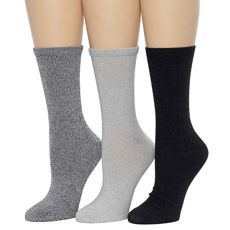 Cuddl Duds Midweight Womens 3 Pair Crew Socks, 9-11, Black