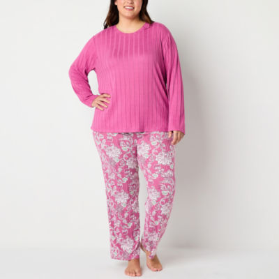 Jaclyn Womens Plus 2-pc. Crew Neck Long Sleeve Capri Pajama Set