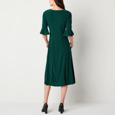 Perceptions Womens 3/4 Sleeve Midi Fit + Flare Dress