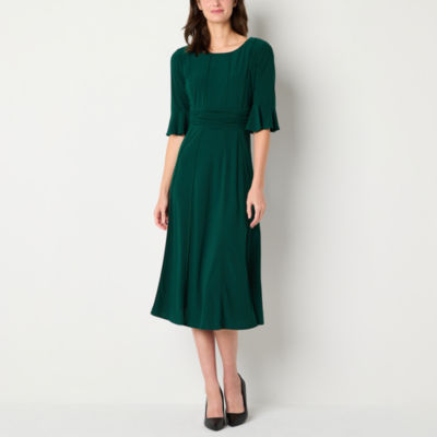 Perceptions Womens 3/4 Sleeve Midi Fit + Flare Dress