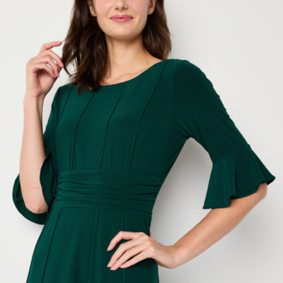 Perceptions Womens 3/4 Sleeve Midi Fit + Flare Dress