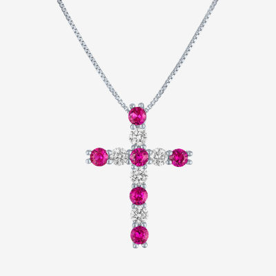 Womens Lab Created Ruby Sterling Silver Pendant Necklace