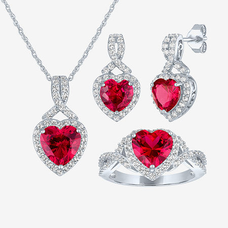 Lab Created Gemstone Sterling Silver Heart 3-pc. Jewelry Set, One Size, Ruby