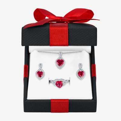 Lab Created Red Ruby Sterling Silver Heart 3-pc. Jewelry Set