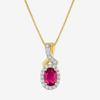 Womens Lab Created Red Ruby 14K Gold 14K Gold Over Silver Oval 18 Inch Pendant Necklace