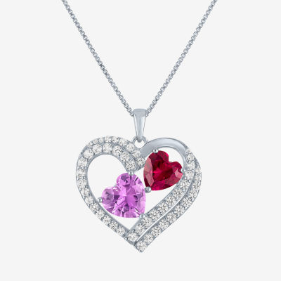 Womens Lab Created Red Ruby Sterling Silver Heart Pendant Necklace