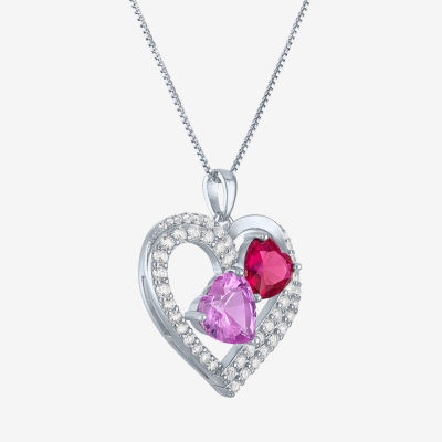 Womens Lab Created Red Ruby Sterling Silver Heart Pendant Necklace