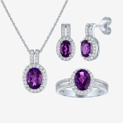 Genuine Purple Amethyst Sterling Silver 3-pc. Jewelry Set