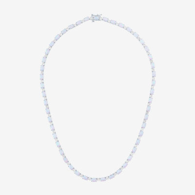 Womens Lab Created White Opal Sterling Silver Tennis Necklaces