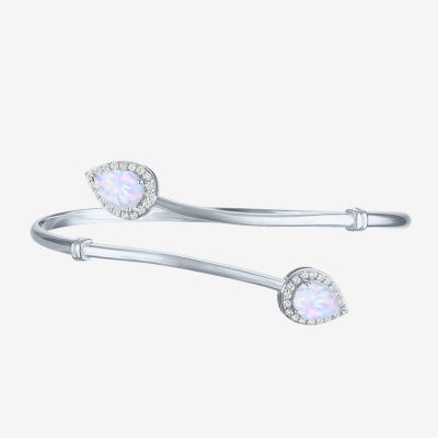 Lab Created White Opal Sterling Silver Pear Bangle Bracelet